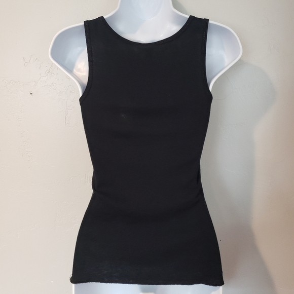SO Medium Black Tank Top Fitted Layering Ribbed Metallic Threading Scoop Neck - Picture 5 of 6